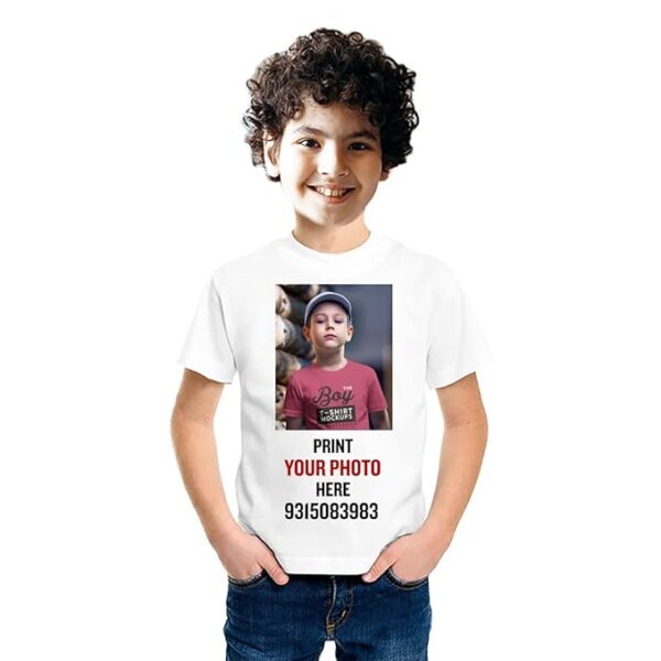 Personalized/Customized Print Round Neck White Polyester Kids and Adults T-shirt, Print Media - Image 3